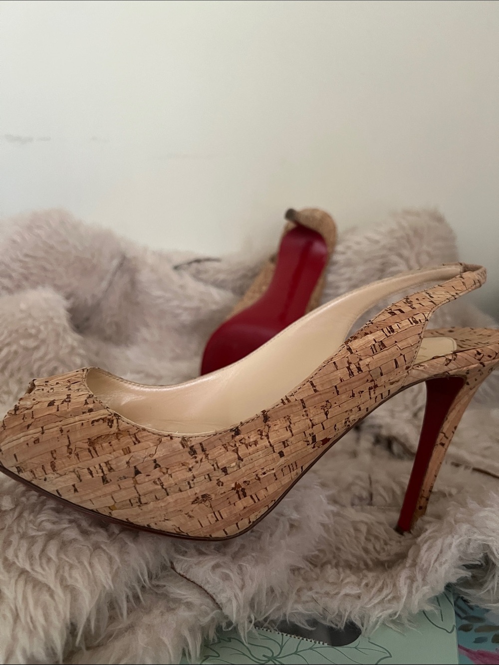 Christian Louboutin Cork Peep-Toe Slingback Heels in Natural Cork - Picture 7 of 10